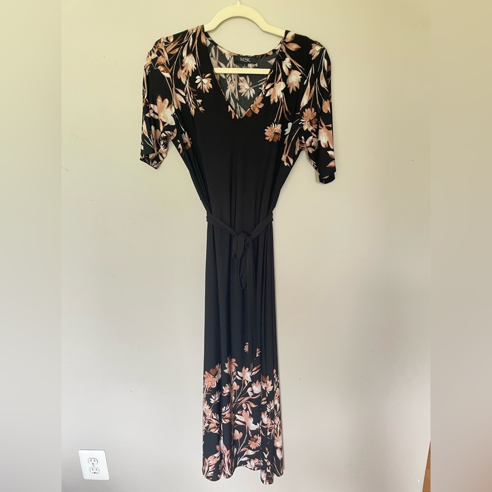 MSK Black Maxi Dress with Beige Floral Design - Picture 4 of 6